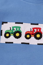 Load image into Gallery viewer, Blue tractor embroidery gingham pants set
