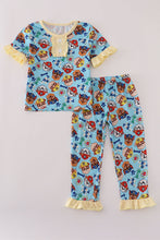 Load image into Gallery viewer, Blue character print ruffle pajamas set
