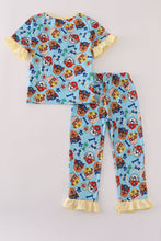 Load image into Gallery viewer, Blue character print ruffle pajamas set
