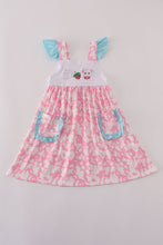 Load image into Gallery viewer, Pink strawberry milk cow embroidery ruffle dress
