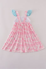 Load image into Gallery viewer, Pink strawberry milk cow embroidery ruffle dress
