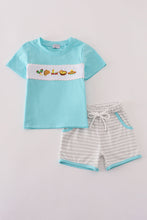 Load image into Gallery viewer, Blue taco embroidery stripe shorts set
