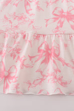 Load image into Gallery viewer, Pink bow print ruffle mom&amp;me dress
