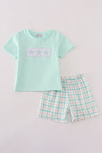 Load image into Gallery viewer, Green marine embroidery smocked shorts set
