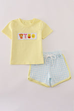 Load image into Gallery viewer, Blue character embroidery gingham shorts set
