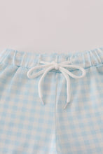 Load image into Gallery viewer, Blue character embroidery gingham shorts set
