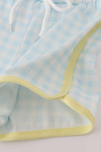 Load image into Gallery viewer, Blue character embroidery gingham shorts set
