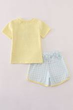 Load image into Gallery viewer, Blue character embroidery gingham shorts set
