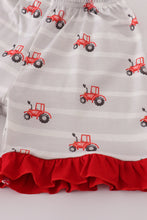 Load image into Gallery viewer, Red tractor embroidery ruffle shorts set
