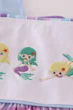 Load image into Gallery viewer, Purple stripe mermaid embroidery ruffle shorts set
