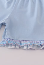 Load image into Gallery viewer, Purple stripe mermaid embroidery ruffle shorts set
