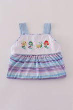 Load image into Gallery viewer, Purple stripe mermaid embroidery ruffle shorts set
