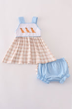 Load image into Gallery viewer, Beige puppy embroidery gingham bloomer set
