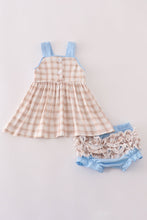 Load image into Gallery viewer, Beige puppy embroidery gingham bloomer set
