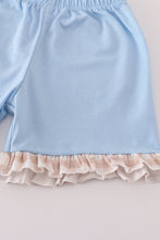 Load image into Gallery viewer, Beige puppy embroidery gingham ruffle shorts set
