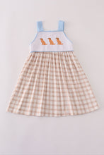 Load image into Gallery viewer, Beige puppy embroidery gingham dress
