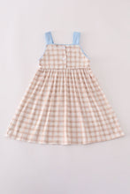 Load image into Gallery viewer, Beige puppy embroidery gingham dress
