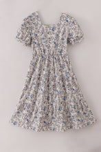 Load image into Gallery viewer, Blue vintage floral print tiered mom dress
