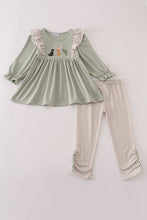 Load image into Gallery viewer, Blue dog deer embroidery ruffle pants set

