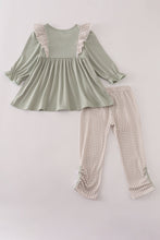 Load image into Gallery viewer, Blue dog deer embroidery ruffle pants set
