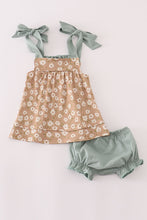 Load image into Gallery viewer, Mustard &amp; mint floral print ruffle bloomer set
