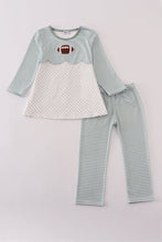 Load image into Gallery viewer, Sage stripe football french knot pants set
