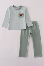 Load image into Gallery viewer, Sage stripe football french knot pants set
