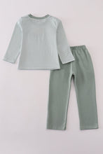 Load image into Gallery viewer, Sage stripe football french knot pants set
