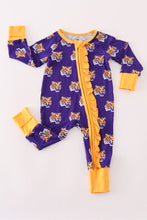 Load image into Gallery viewer, Purple LSU geaux tiger bamboo ruffle romper
