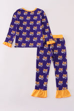 Load image into Gallery viewer, Purple LSU geaux tiger bamboo ruffle pajamas set
