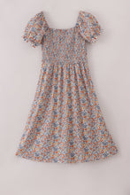 Load image into Gallery viewer, Fall floral print smocked mom dress
