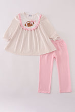 Load image into Gallery viewer, Pink football french knot ruffle stripe pants set
