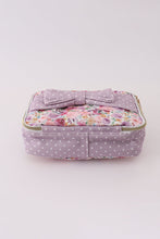 Load image into Gallery viewer, Purple floral print canvas bow lunch bag
