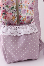 Load image into Gallery viewer, Purple floral print canvas ruffle backpack
