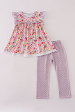 Load image into Gallery viewer, Purple floral print ruffle pants set
