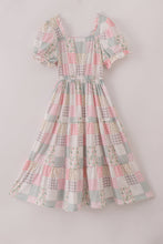 Load image into Gallery viewer, Pastel patchwork garden print tiered mom dress
