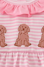 Load image into Gallery viewer, Pink stripe puppy embroidery ruffle bubble
