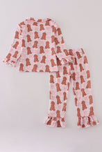 Load image into Gallery viewer, Pink puppy bow print ruffle pajamas set
