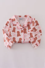 Load image into Gallery viewer, Pink puppy bow print ruffle pajamas set
