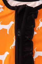 Load image into Gallery viewer, Orange Tennessee bamboo ruffle romper
