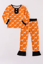 Load image into Gallery viewer, Orange Tennessee bamboo ruffle pajamas set
