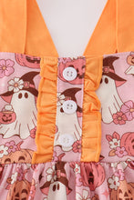 Load image into Gallery viewer, Pink pumpkin ghost print ruffle dress
