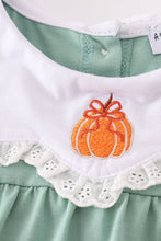 Load image into Gallery viewer, Green pumpkin bow embroidery dress
