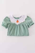 Load image into Gallery viewer, Green pumpkin bow embroidery dress
