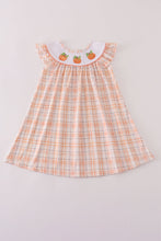 Load image into Gallery viewer, Orange pumpkin embroidery plaid dress
