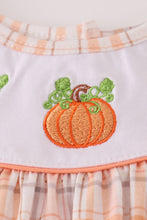 Load image into Gallery viewer, Orange pumpkin embroidery plaid dress
