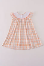 Load image into Gallery viewer, Orange pumpkin embroidery plaid dress
