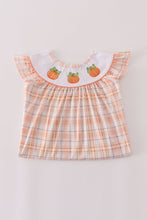 Load image into Gallery viewer, Orange pumpkin embroidery plaid dress
