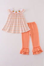 Load image into Gallery viewer, Orange pumpkin embroidery plaid ruffle pants set
