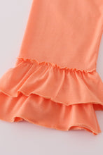 Load image into Gallery viewer, Orange pumpkin embroidery plaid ruffle pants set
